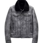 Dustin Grey Black Shearling Fur Trucker Jacket