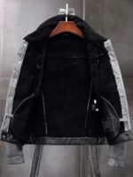 Dustin Grey Black Shearling Fur Trucker Jacket