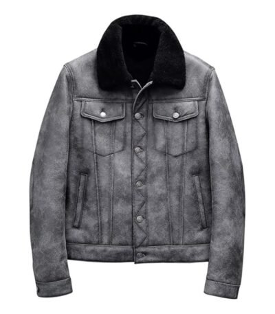 Dustin Grey Black Shearling Fur Trucker Jacket