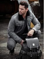 Dustin Grey Black Shearling Fur Trucker Jacket