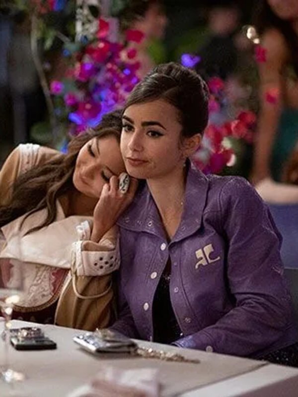 Emily Cooper S02 Emily In Paris Purple Leather Jacket