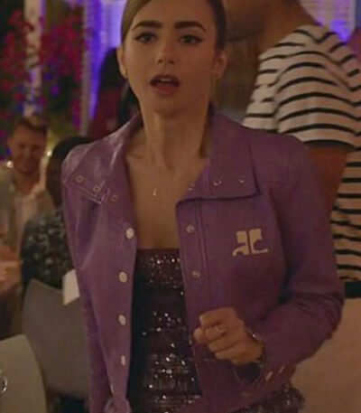 Emily Cooper S02 Emily In Paris Purple Leather Jacket