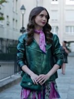 Emily In Paris Emily Cooper Moto Green Jacket