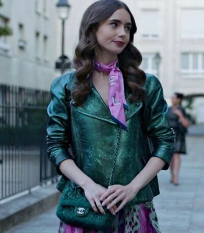 Emily In Paris Emily Cooper Moto Green Jacket