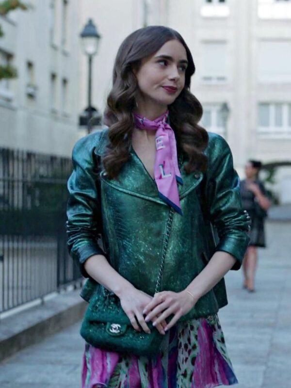 Emily In Paris Emily Cooper Moto Green Jacket