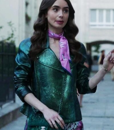 Emily In Paris Emily Cooper Moto Green Jacket