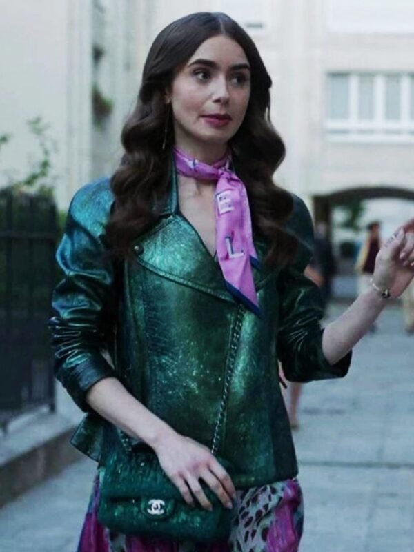 Emily In Paris Emily Cooper Moto Green Jacket