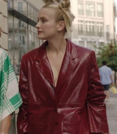 Emily In Paris S03 Camille Maroon Leather Blazer