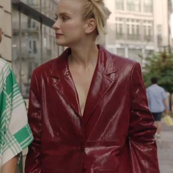 Emily In Paris S03 Camille Maroon Leather Blazer