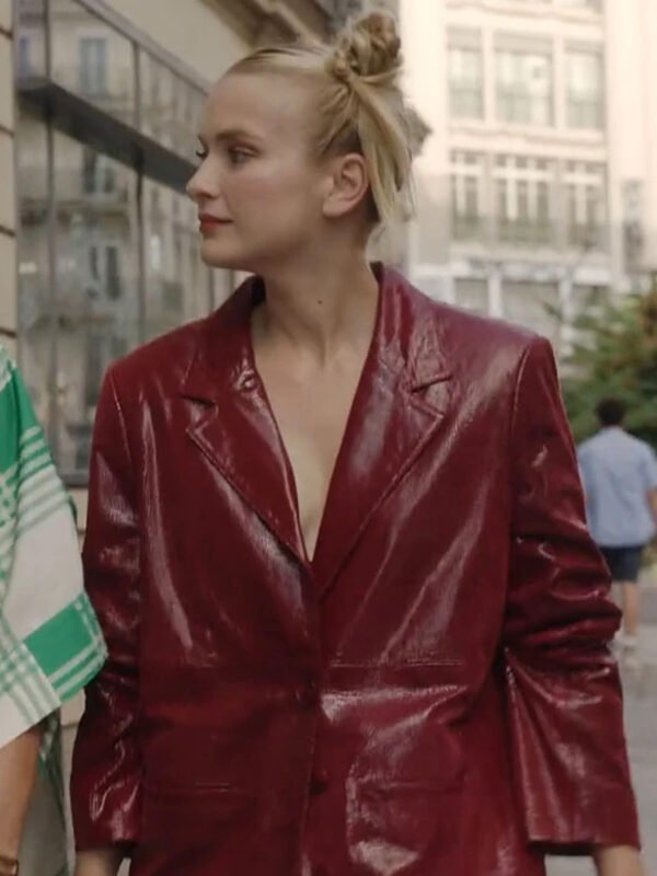 Emily In Paris S03 Camille Maroon Leather Blazer
