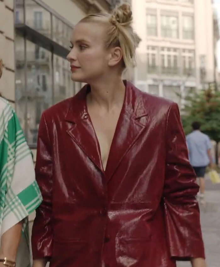 Emily In Paris S03 Camille Maroon Leather Blazer