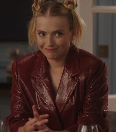 Emily In Paris S03 Camille Maroon Leather Blazer