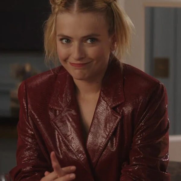 Emily In Paris S03 Camille Maroon Leather Blazer