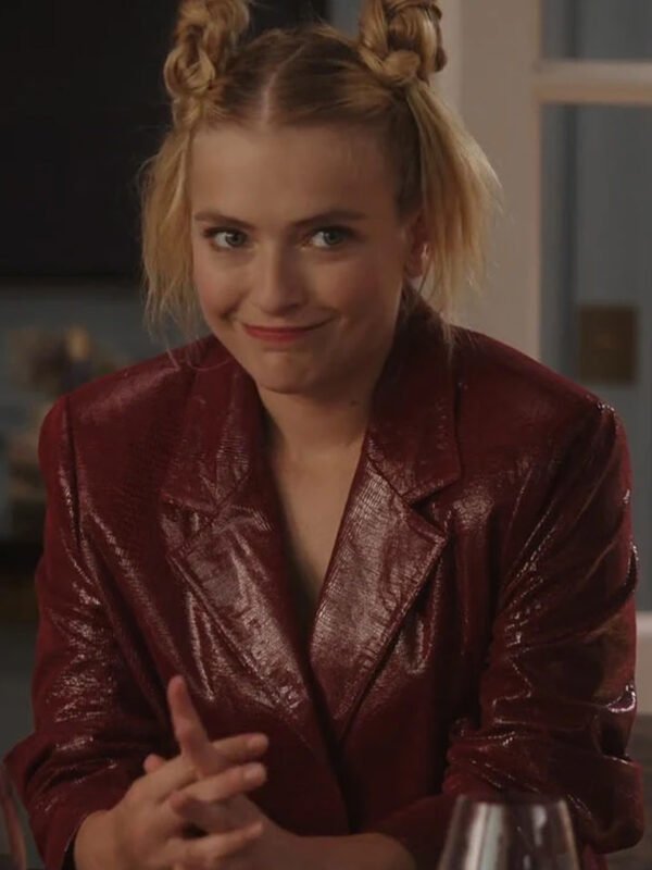 Emily In Paris S03 Camille Maroon Leather Blazer