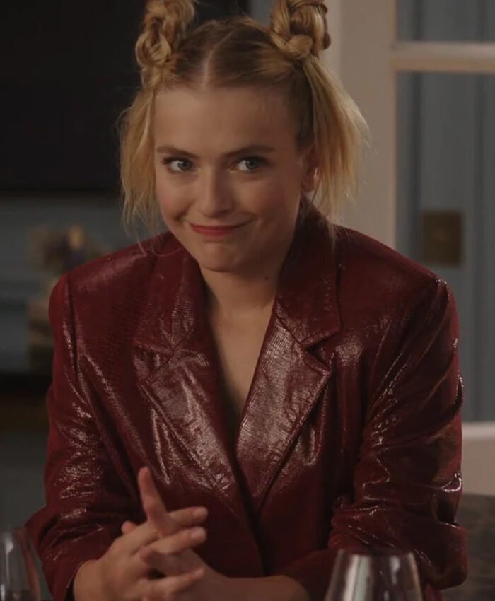 Emily In Paris S03 Camille Maroon Leather Blazer