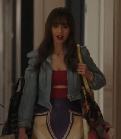 Emily In Paris S03 Lily Collins Cropped Leather Jacket