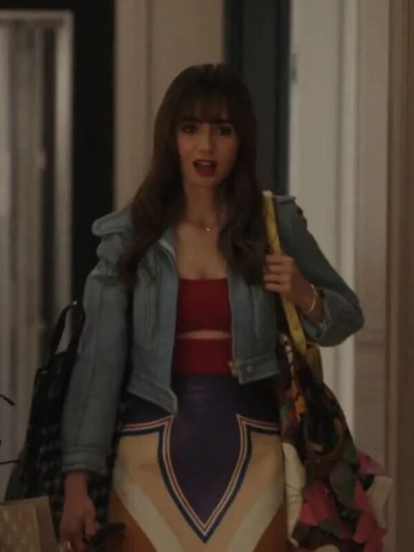 Emily In Paris S03 Lily Collins Cropped Leather Jacket