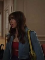 Emily In Paris S03 Lily Collins Cropped Leather Jacket