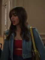 Emily In Paris S03 Lily Collins Cropped Leather Jacket