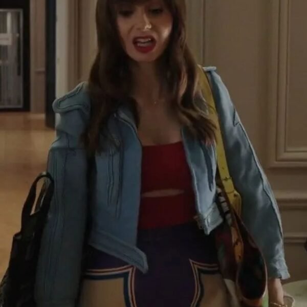 Emily In Paris S03 Lily Collins Cropped Leather Jacket