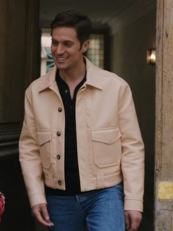 Emily in Paris S03 Gabriel Beige Leather Jacket
