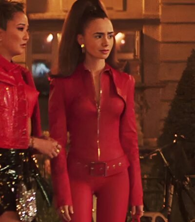 Emily in Paris S04 Lily Collins Red Leather Jacket
