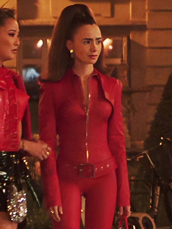 Emily in Paris S04 Lily Collins Red Leather Jacket