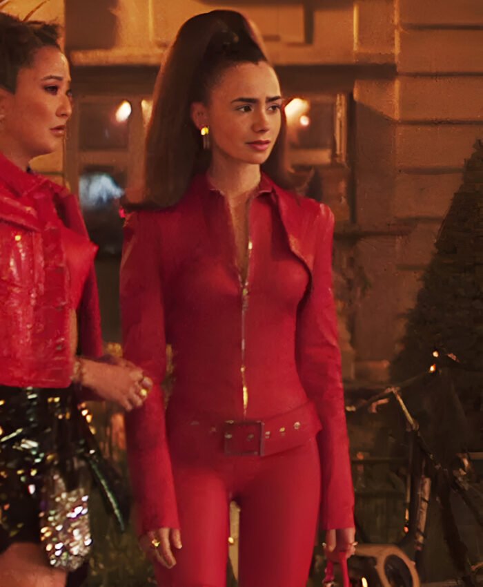 Emily in Paris S04 Lily Collins Red Leather Jacket