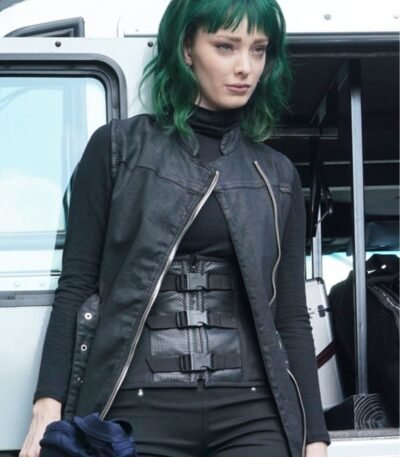 Emma Dumont The Gifted Sleeveless Black Coat