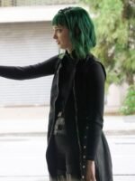 Emma Dumont The Gifted Sleeveless Black Coat