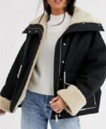 Emma Roberts Holidate Sloane Black Shearling Fur Jacket