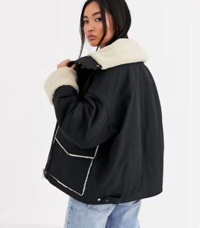 Emma Roberts Holidate Sloane Black Shearling Fur Jacket