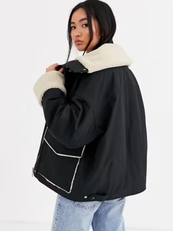 Emma Roberts Holidate Sloane Black Shearling Fur Jacket