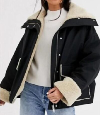 Emma Roberts Holidate Sloane Black Shearling Fur Jacket