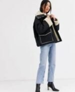 Emma Roberts Holidate Sloane Black Shearling Fur Jacket