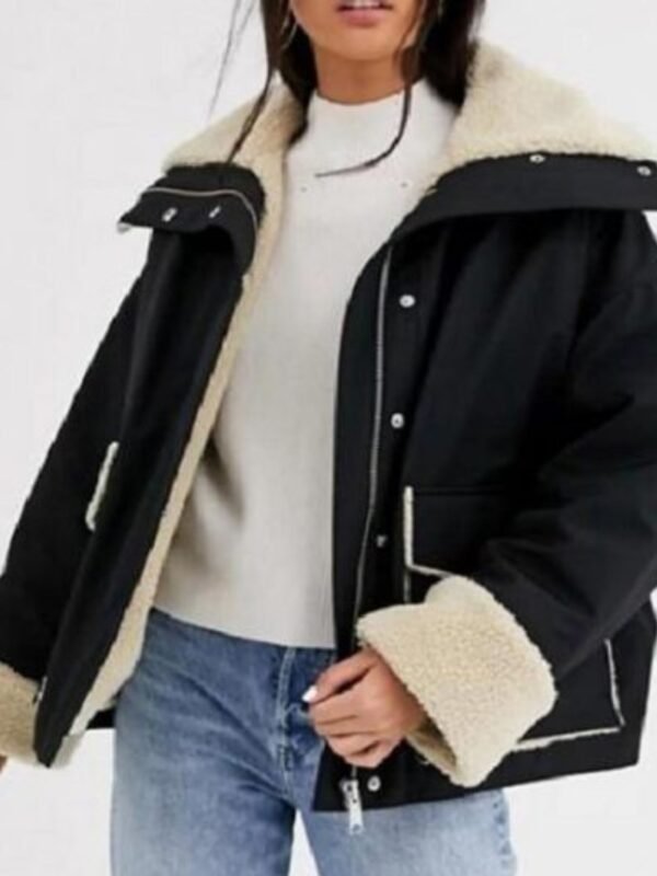 Emma Roberts Holidate Sloane Black Shearling Fur Jacket