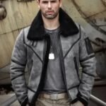 Eric Grey Black Triple Belted Cuffs Shearling Jacket