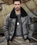 Eric Grey Black Triple Belted Cuffs Shearling Jacket
