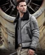 Eric Grey Black Triple Belted Cuffs Shearling Jacket