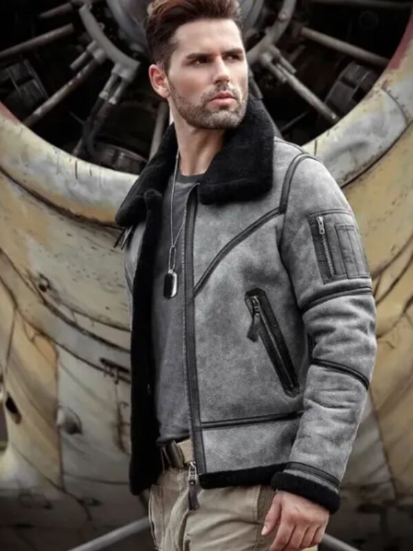 Eric Grey Black Triple Belted Cuffs Shearling Jacket