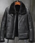 Eric Grey Black Triple Belted Cuffs Shearling Jacket