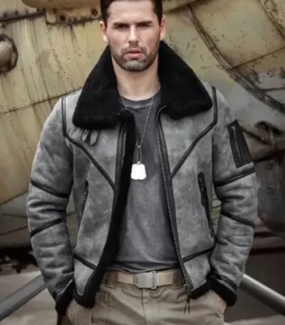 Eric Grey Black Triple Belted Cuffs Shearling Jacket