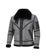 Eric Grey Black Triple Belted Cuffs Shearling Jacket