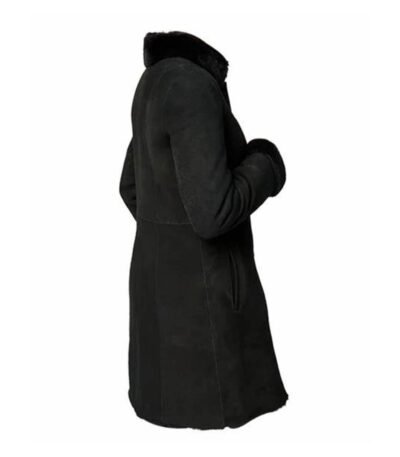 Erica Black Shearling Fur Suede Leather Coat