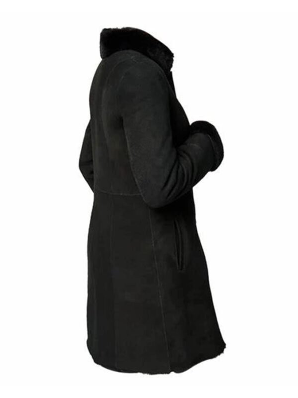 Erica Black Shearling Fur Suede Leather Coat