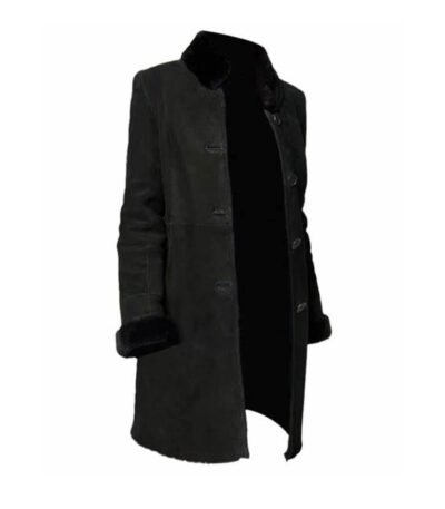 Erica Black Shearling Fur Suede Leather Coat
