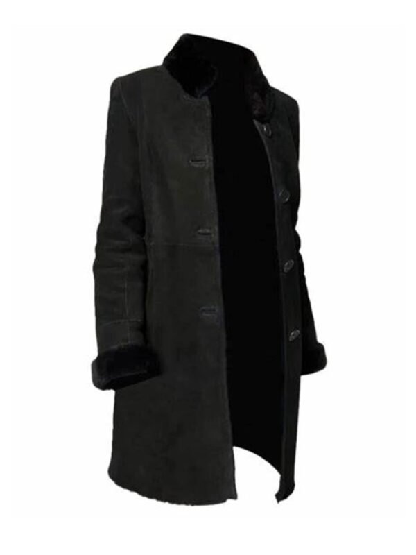Erica Black Shearling Fur Suede Leather Coat