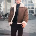 Evans-SF Bomber Sheep Leather Shearling Fur Brown Jacket