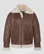 Evans-SF Bomber Sheep Leather Shearling Fur Brown Jacket