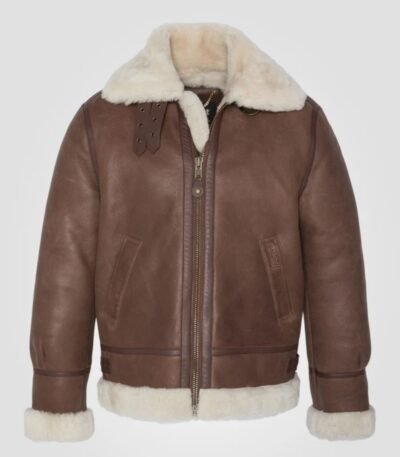 Evans-SF Bomber Sheep Leather Shearling Fur Brown Jacket